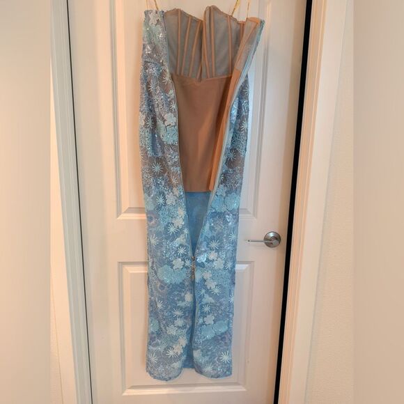 NWOT BRONX AND BANCO Farah Ocean Blue Sequin Multi Strapless Maxi Dress - Picture 13 of 16